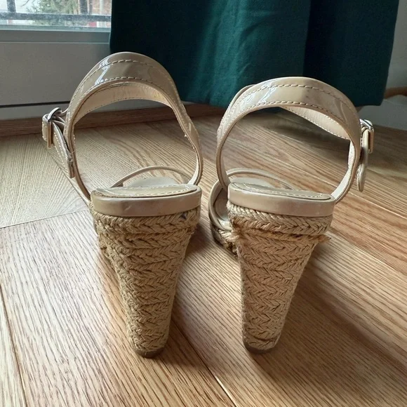 Prada Patent Leather Nude Espadrille Wedge Sandals Size 36.5 US 6.5 - Picture 8 of 9